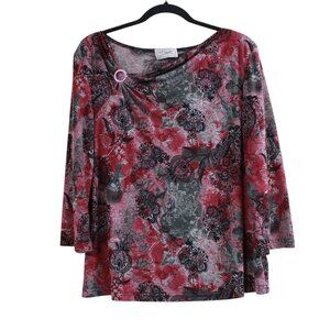 Zacks Abstract Floral Print Asymmetrical Neck Blouse